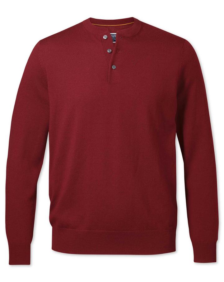  Dark Red Merino Henley Neck Merino Wool Jumper Size Large By Charles Tyrwhitt