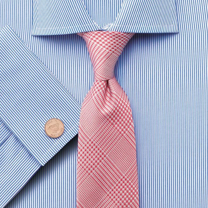 Charles Tyrwhitt Charles Tyrwhitt Classic Fit Semi-spread Collar Egyptian Cotton Bengal Stripe Sky Blue Dress Shirt Size 15/35
