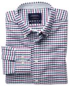 Charles Tyrwhitt Charles Tyrwhitt Extra Slim Fit Navy And Berry Tattersall Washed Oxford Cotton Dress Shirt Size Large