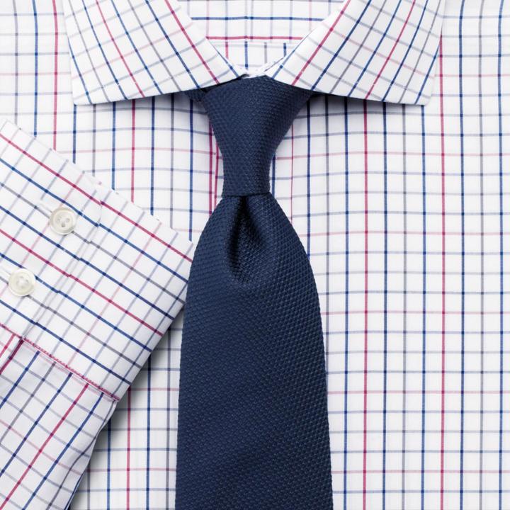 Charles Tyrwhitt Extra Slim Fit Non-iron Spread Collar Large Grid Check Pink And Blue Cotton Dress Casual Shirt Single Cuff Size 16/35 By Charles Tyrwhitt