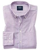  Classic Fit Berry Gingham Soft Washed Non-iron Tyrwhitt Cool Cotton Casual Shirt Single Cuff Size Large By Charles Tyrwhitt
