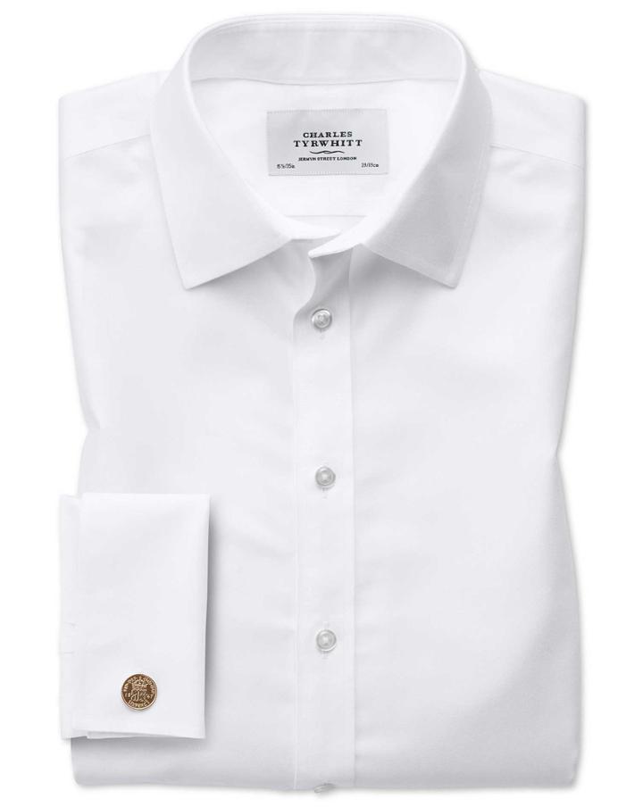 Charles Tyrwhitt Extra Slim Fit Non-iron Twill White Cotton Dress Shirt French Cuff Size 14.5/32 By Charles Tyrwhitt