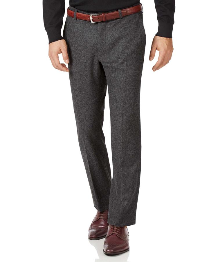  Charcoal Slim Fit Wool Flannel Tailored Pants Size W36 L30 By Charles Tyrwhitt