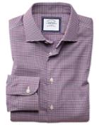 Charles Tyrwhitt Classic Fit Semi-spread Collar Business Casual Non-iron Red Multi Dogtooth Cotton Dress Shirt Single Cuff Size 15/33 By Charles Tyrwhitt