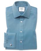  Slim Fit Non-iron Teal Arrow Weave Cotton Dress Shirt Single Cuff Size 14.5/32 By Charles Tyrwhitt