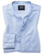  Slim Fit White And Sky Blue Stripe Collarless Cotton Casual Shirt Single Cuff Size Medium By Charles Tyrwhitt