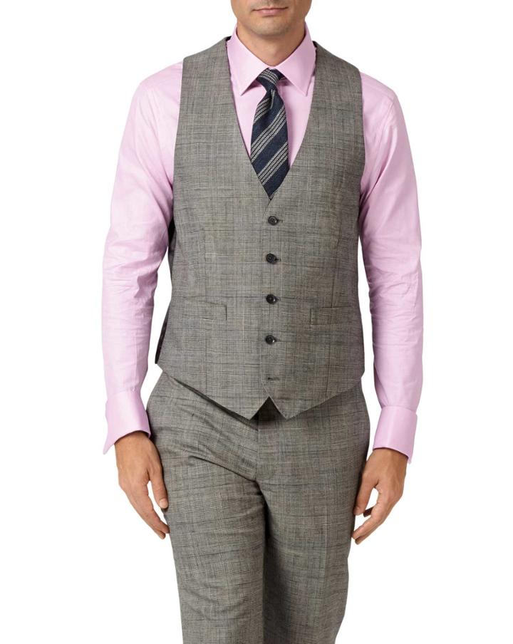 Charles Tyrwhitt Grey Adjustable Fit Panama Prince Of Wales Check Business Suit Wool Vest Size W38 By Charles Tyrwhitt
