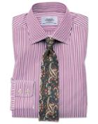 Charles Tyrwhitt Slim Fit Bengal Stripe Purple Cotton Dress Casual Shirt French Cuff Size 14.5/33 By Charles Tyrwhitt