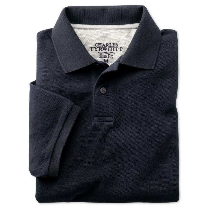 Charles Tyrwhitt Charles Tyrwhitt Navy Short Sleeve Slim Fit Pique Polo (l)