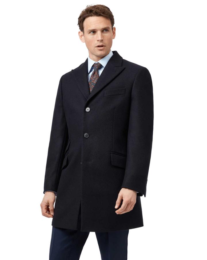  Navy Italian Wool And Cashmere Epsom Overwool/cashmere Coat Size 40 By Charles Tyrwhitt