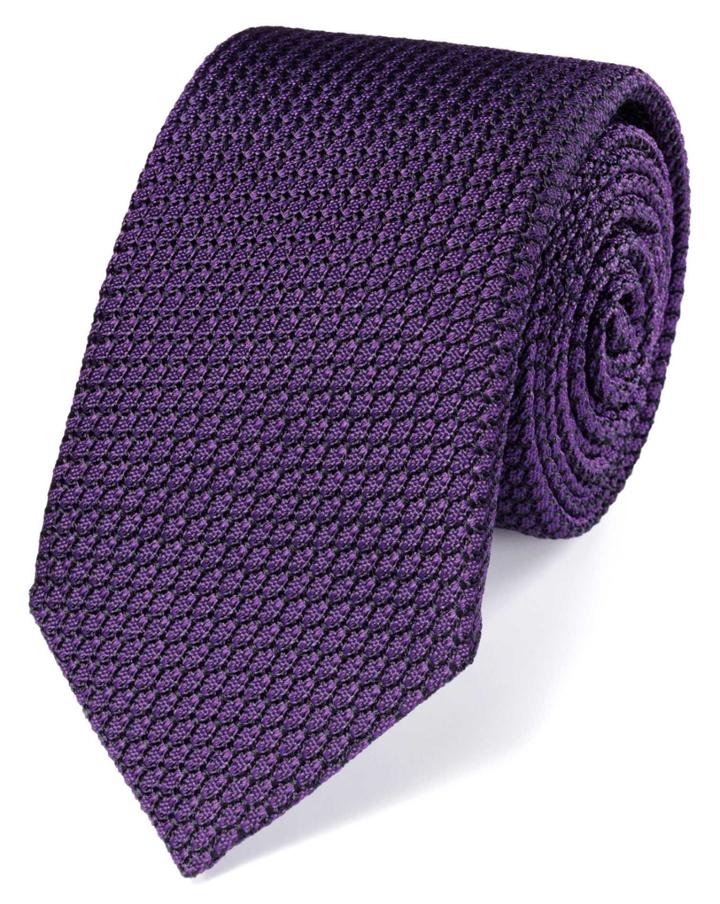 Charles Tyrwhitt Dark Purple Silk Plain Grenadine Luxury Tie By Charles Tyrwhitt