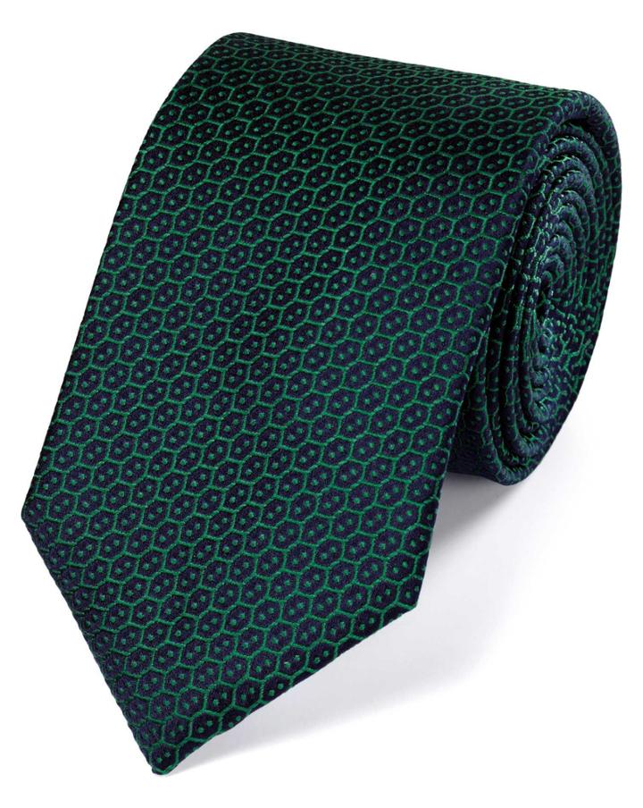 Charles Tyrwhitt Forest Green Classic Wire Lattice Silk Tie By Charles Tyrwhitt
