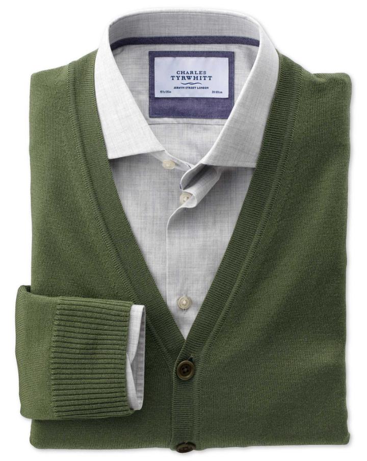 Charles Tyrwhitt Charles Tyrwhitt Olive Merino Wool Cardigan
