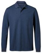  Indigo Melange Pique Long Sleeve Cotton Polo Size Xl By Charles Tyrwhitt
