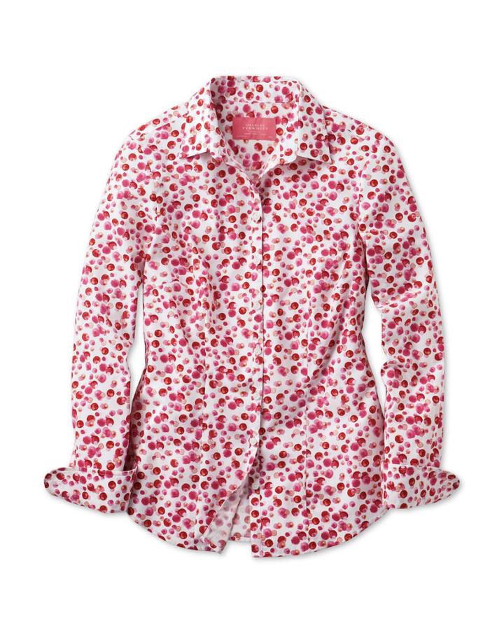 Charles Tyrwhitt Charles Tyrwhitt Women's Semi-fitted Watercolor Print Pink Shirt