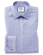  Classic Fit Non-iron Blue And Purple Check Cotton Dress Shirt French Cuff Size 15.5/33 By Charles Tyrwhitt