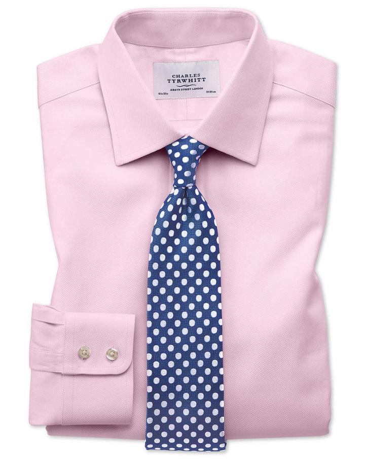  Extra Slim Fit Egyptian Cotton Cavalry Twill Light Pink Dress Shirt French Cuff Size 16/36 By Charles Tyrwhitt