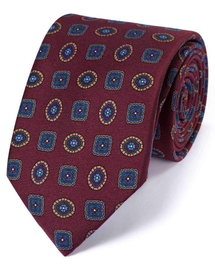  Burgundy Silk English Luxury Medallion Tie By Charles Tyrwhitt