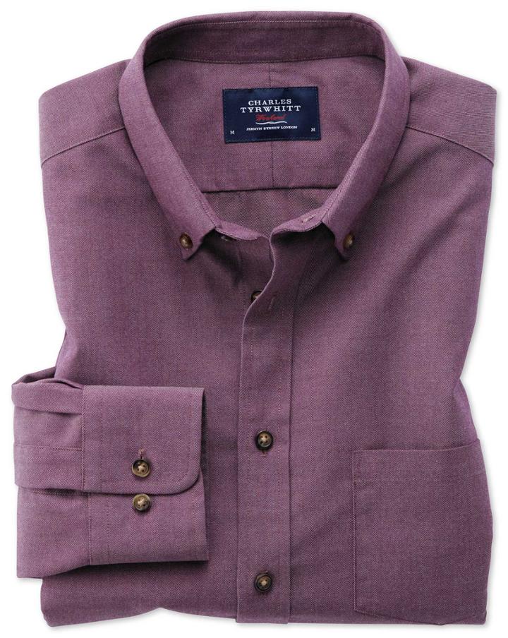 Charles Tyrwhitt Slim Fit Button-down Non-iron Twill Purple Cotton Casual Shirt Single Cuff Size Medium By Charles Tyrwhitt