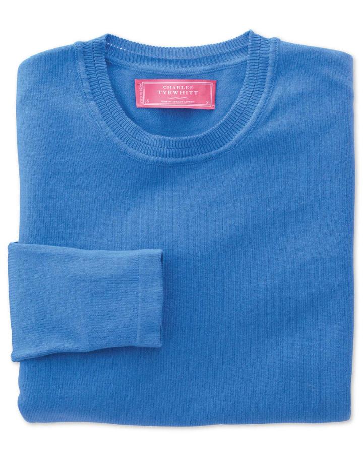 Charles Tyrwhitt Charles Tyrwhitt Women's Blue Cotton Cashmere Crew Neck Knit Jumper