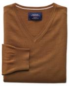 Charles Tyrwhitt Tan Merino Wool V-neck Sweater Size Xl By Charles Tyrwhitt