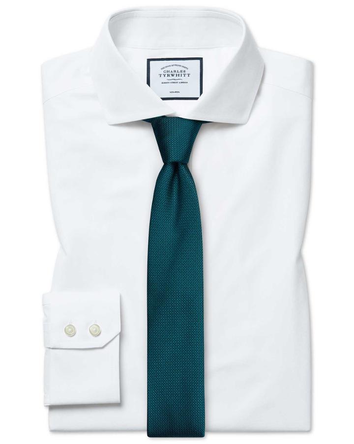  Extra Slim Fit Non-iron 4-way Stretch White Cotton Dress Shirt Single Cuff Size 14.5/32 By Charles Tyrwhitt