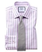  Slim Fit Non-iron Purple Wide Bengal Stripe Cotton Dress Shirt Single Cuff Size 14.5/33 By Charles Tyrwhitt