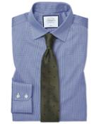  Classic Fit Non-iron Royal Blue Puppytooth Cotton Dress Shirt Single Cuff Size 15/34 By Charles Tyrwhitt