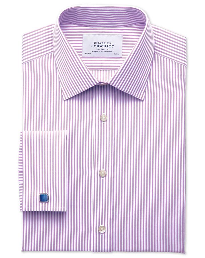 Charles Tyrwhitt Slim Fit Bengal Stripe Lilac Cotton Dress Shirt Single Cuff Size 15/34 By Charles Tyrwhitt