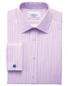 Charles Tyrwhitt Slim Fit Bengal Stripe Lilac Cotton Dress Shirt Single Cuff Size 15/34 By Charles Tyrwhitt