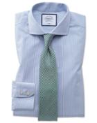  Slim Fit Non-iron Natural Cool Blue Stripe Cotton Dress Shirt Single Cuff Size 15/33 By Charles Tyrwhitt