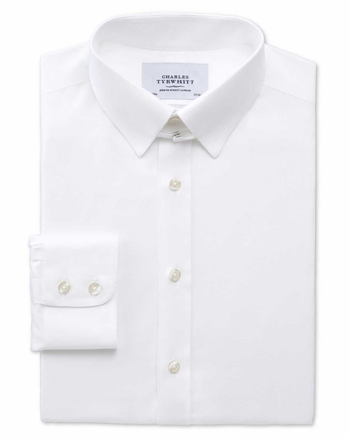 Charles Tyrwhitt Slim Fit Tab Collar Non-iron Twill White Cotton Dress Casual Shirt Single Cuff Size 14.5/33 By Charles Tyrwhitt