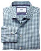 Charles Tyrwhitt Charles Tyrwhitt Classic Fit Semi-spread Collar Business Casual Melange Green Check Cotton Dress Shirt Size 17.5/38