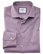  Slim Fit Business Casual Purple Square Texture Egyptian Cotton Dress Shirt Single Cuff Size 14.5/32 By Charles Tyrwhitt