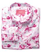 Charles Tyrwhitt Women's Semi-fitted Cotton Poplin Pink Multi Watercolor Casual Shirt Size 4 By Charles Tyrwhitt