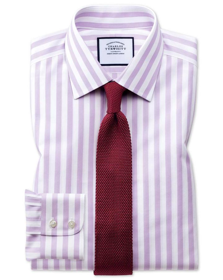 Charles Tyrwhitt Classic Fit Non-iron Jermyn Street Stripes Purple Cotton Dress Shirt Single Cuff Size 15.5/34 By Charles Tyrwhitt