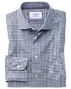 Charles Tyrwhitt Slim Fit Semi-cutaway Business Casual Gingham Navy And Grey Cotton Dress Casual Shirt Single Cuff Size 14.5/32 By Charles Tyrwhitt