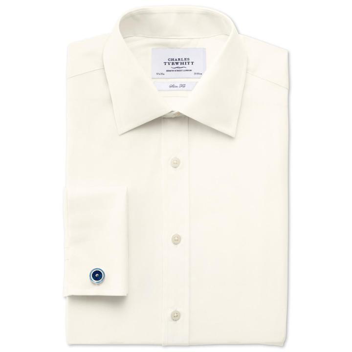 Charles Tyrwhitt Charles Tyrwhitt Cream Silk Road End-on-end Slim Fit Shirt (14.5 - 32)