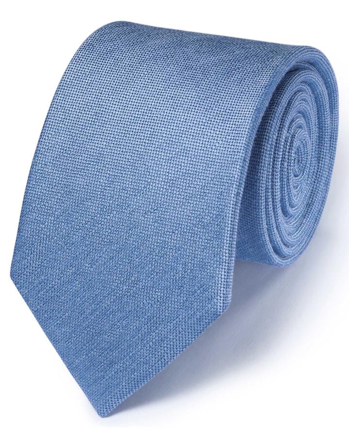 Charles Tyrwhitt Charles Tyrwhitt Mid Blue Silk Mix Classic Plain Tie
