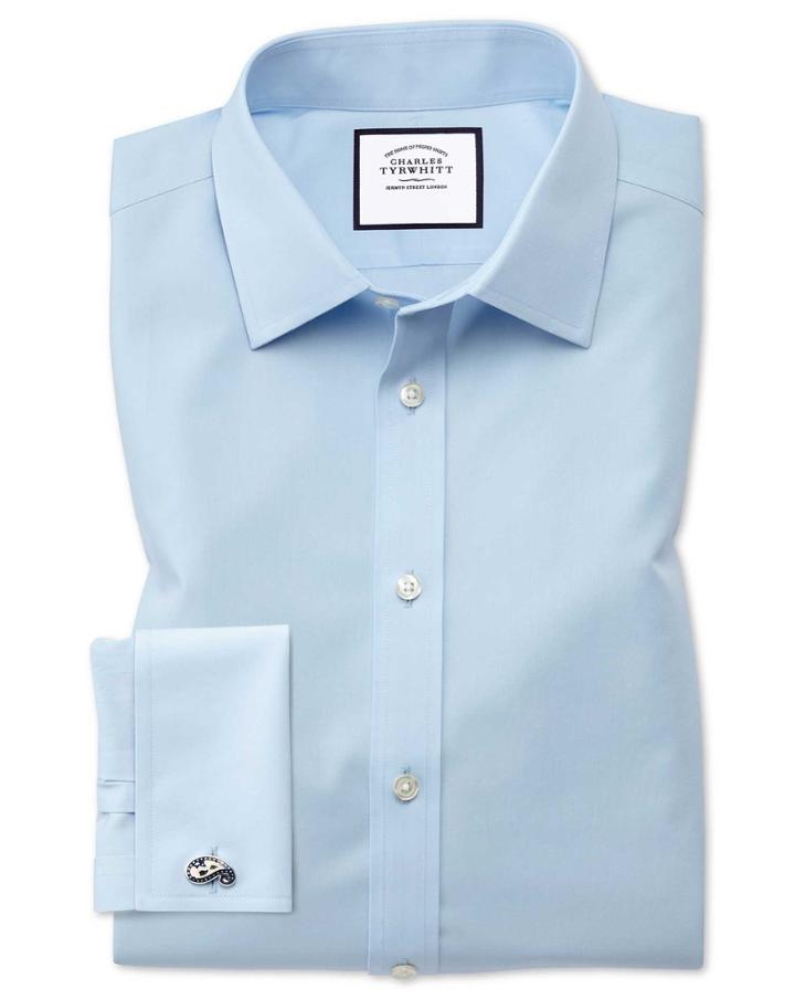 Charles Tyrwhitt Slim Fit Non-iron Poplin Sky Blue Cotton Dress Shirt French Cuff Size 14.5/33 By Charles Tyrwhitt