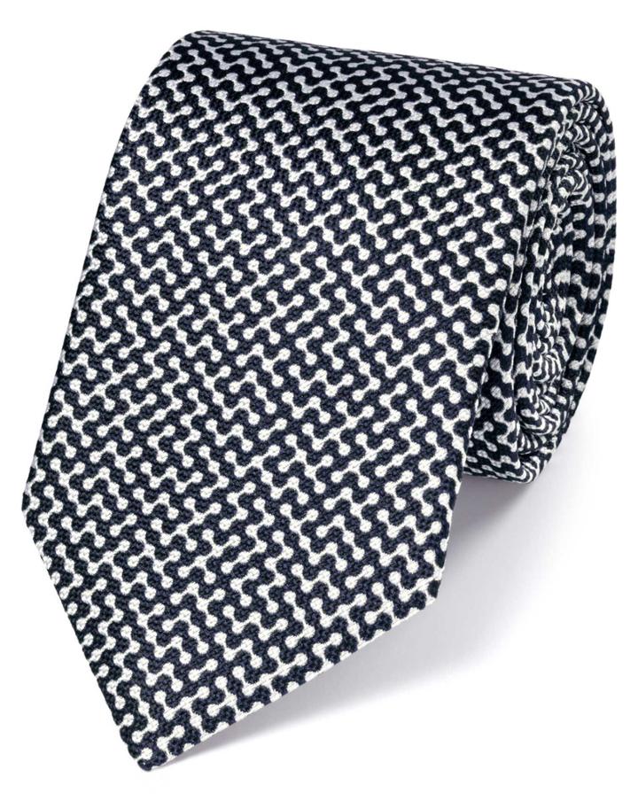 Charles Tyrwhitt White And Navy Silk End-on-end Luxury Tie By Charles Tyrwhitt