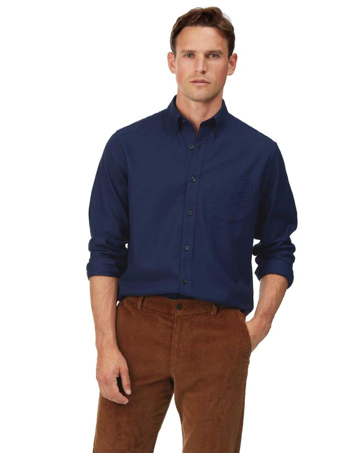  Slim Fit Dark Blue Soft Wash Non-iron Twill Plain Cotton Casual Shirt Single Cuff Size Xl By Charles Tyrwhitt