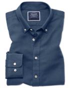  Slim Fit Dark Blue Cotton Linen Twill Casual Shirt Single Cuff Size Large By Charles Tyrwhitt