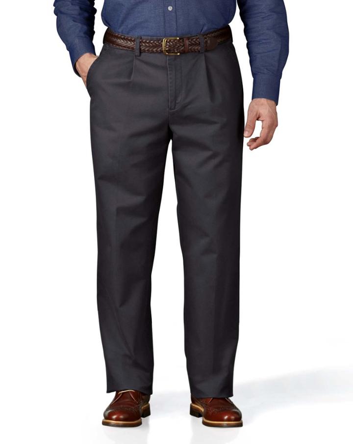 Grey Classic Fit Single Pleat Washed Cotton Chino Pants Size W32 L30 By Charles Tyrwhitt