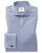  Extra Slim Fit Non-iron Twill Gingham Blue Cotton Dress Shirt Single Cuff Size 14.5/32 By Charles Tyrwhitt
