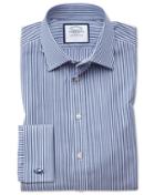 Charles Tyrwhitt Extra Slim Fit Bengal Stripe Navy Blue Cotton Dress Shirt French Cuff Size 14.5/32 By Charles Tyrwhitt