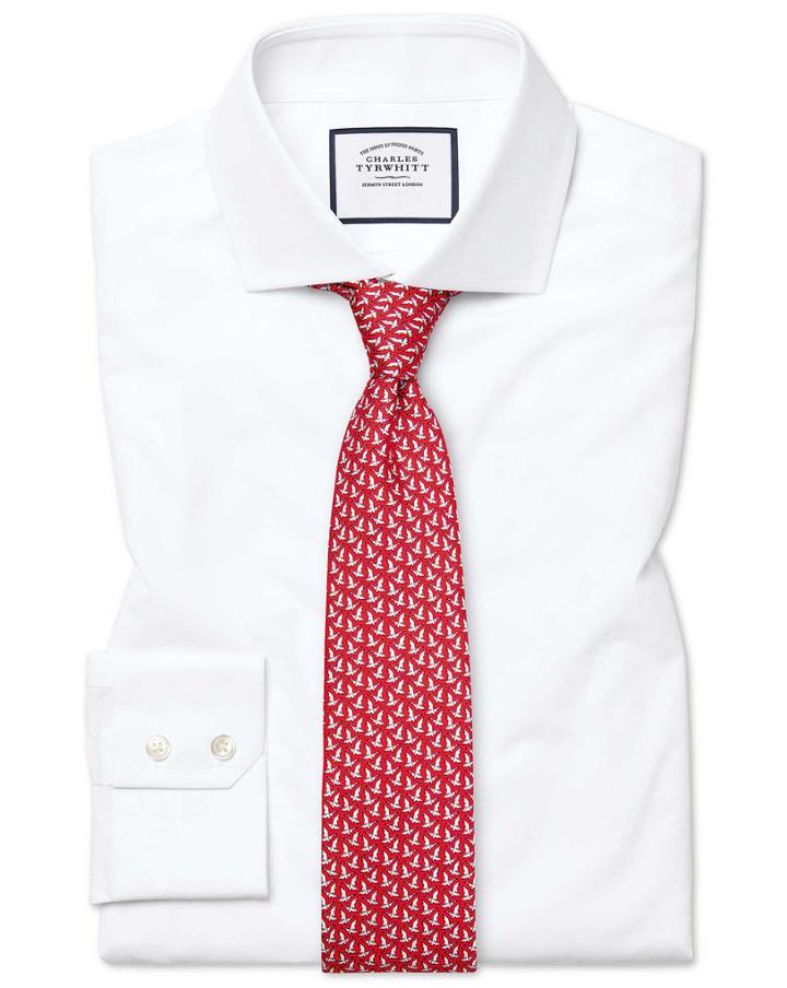  Slim Fit White Egyptian Cotton Poplin Cutaway Collar Dress Shirt Single Cuff Size 14.5/32 By Charles Tyrwhitt