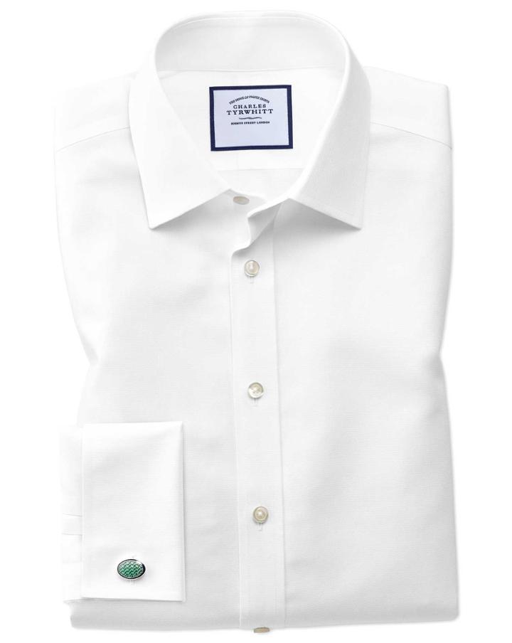 Charles Tyrwhitt Slim Fit Non-iron Royal Panama White Cotton Dress Shirt Single Cuff Size 15.5/32 By Charles Tyrwhitt