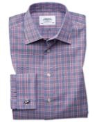 Charles Tyrwhitt Slim Fit Non-iron Prince Of Wales Berry And Navy Blue Cotton Dress Casual Shirt Single Cuff Size 14.5/33 By Charles Tyrwhitt