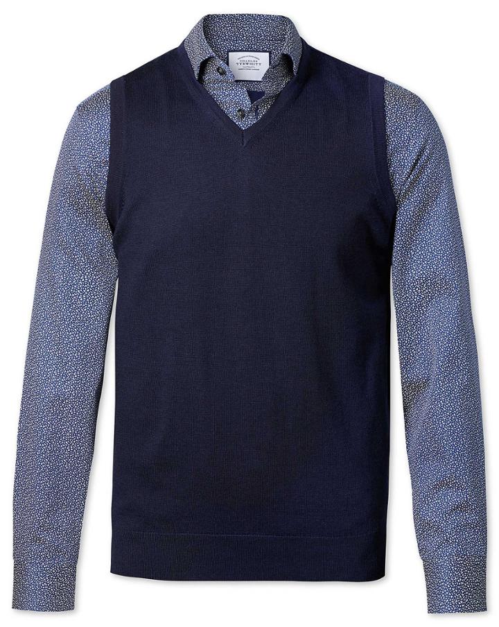  Navy Merino Wool Sweater Vest Size Large By Charles Tyrwhitt
